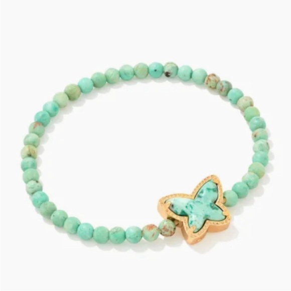 NWT Kendra Scott Beaded Lillia Gold Stretch Bracelet in Sea Green Chrysocolla - Picture 3 of 9